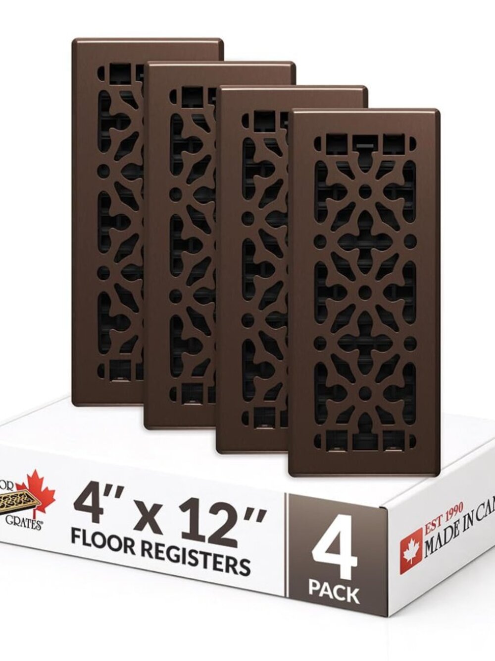 Decor Grates Gothic Floor Registers 4-Pack 4x12 Rubbed Bronze